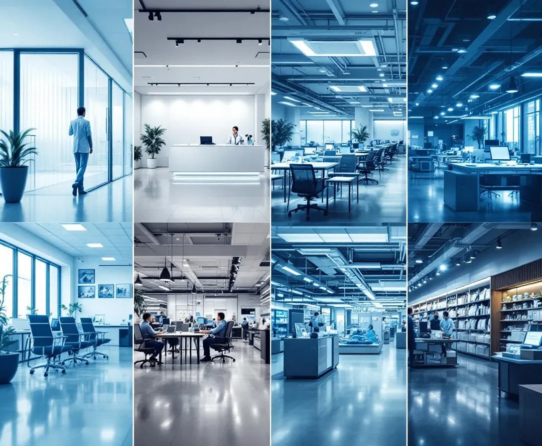 Various business environments utilizing AI chatbots across different industries