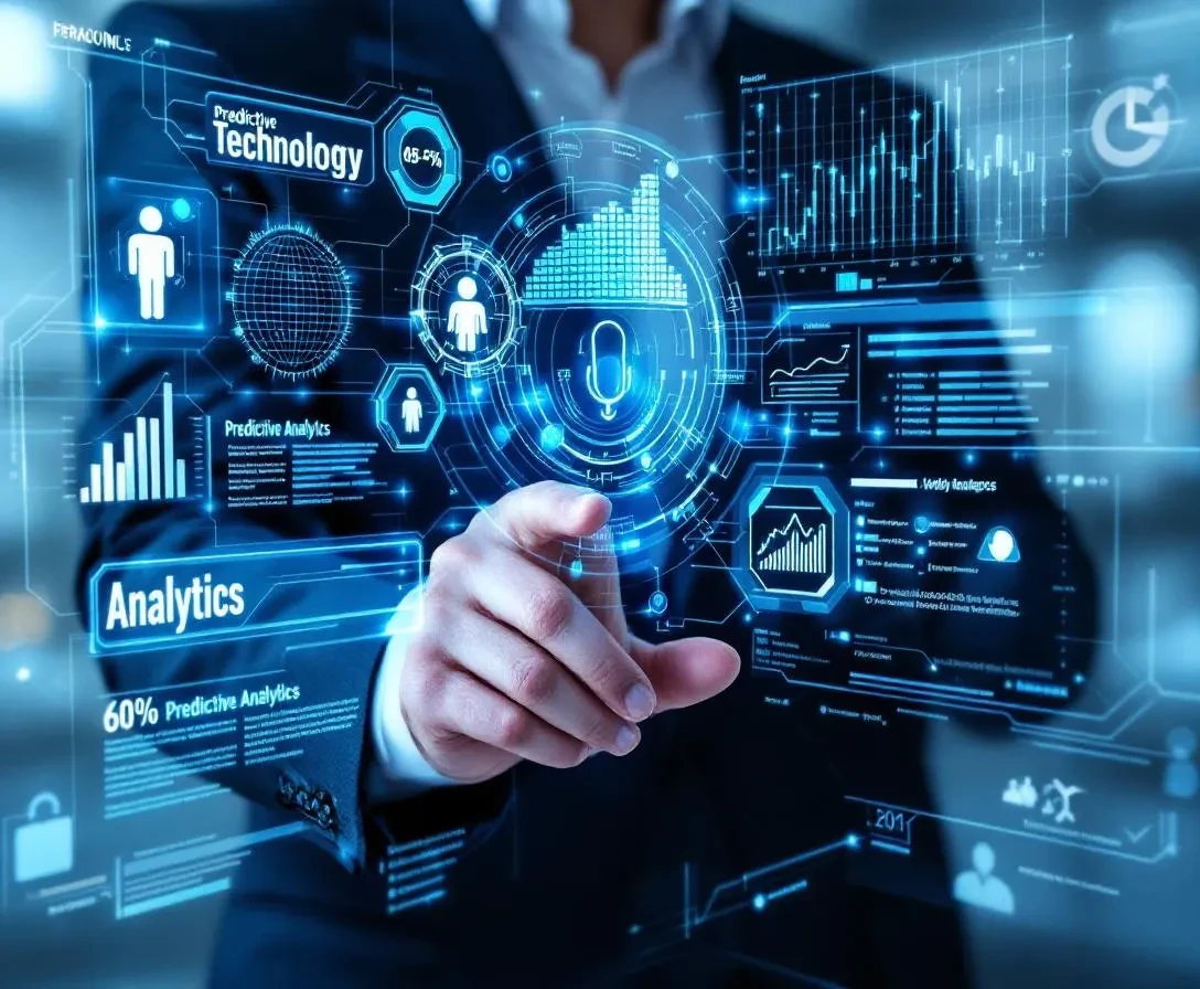 Futuristic business interface demonstrating advanced AI chatbot capabilities