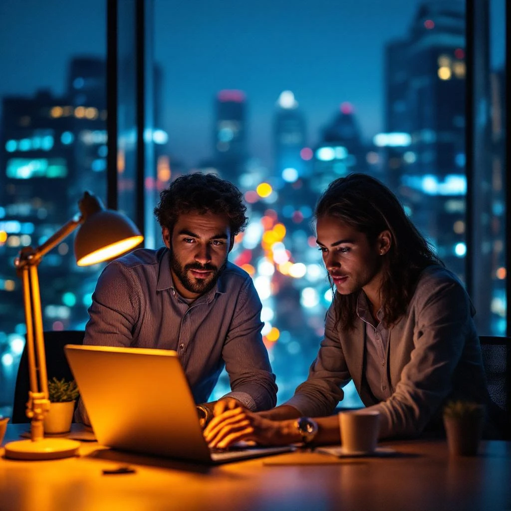 A Manchester team reviewing AI agent output on a laptop