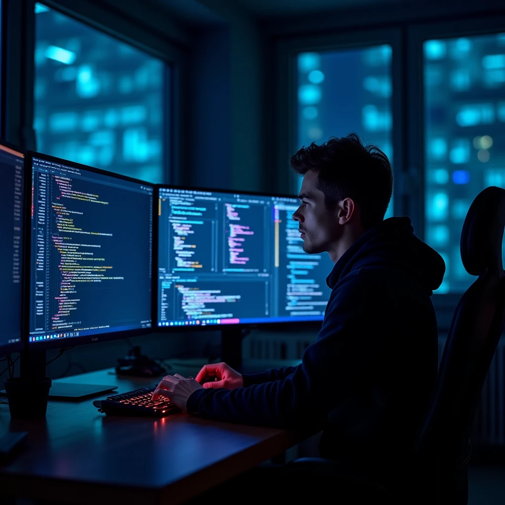 A developer reviewing an overloaded AI coding session with crowded panels, logs, and context windows in a dark terminal setup