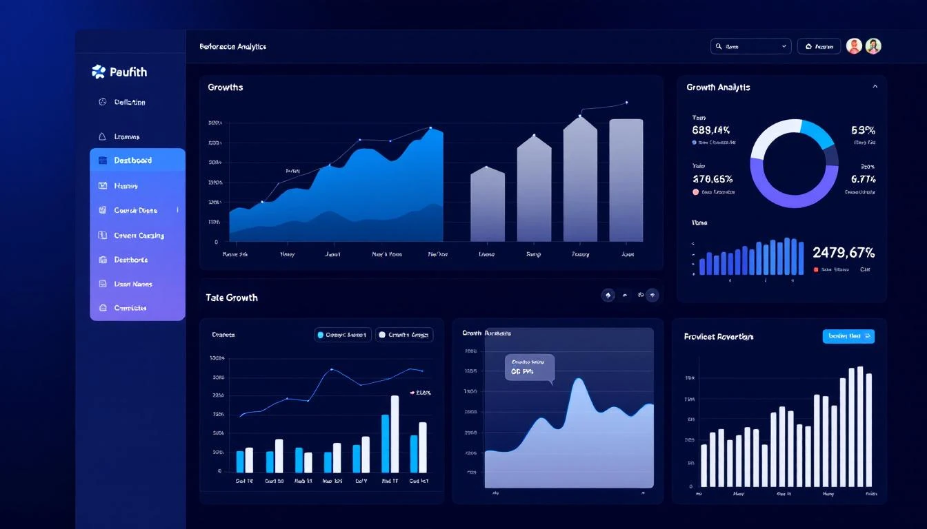 Business analytics dashboard with charts showing market validation metrics