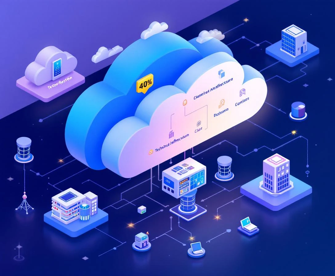 Technical architecture diagram showing cloud infrastructure and AI systems