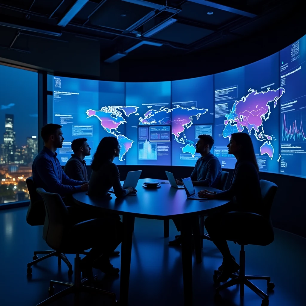 A Manchester office setting with a team reviewing AI agent outputs on laptops, showing the human-in-the-loop review process in practice